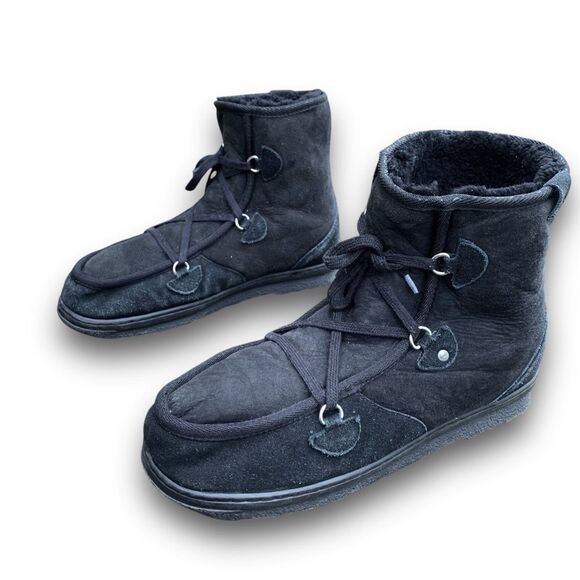 EMU Black Suede Boots Australian Sheepskin Lined Wallabee Style Juc Lo Size 13 - Picture 9 of 14